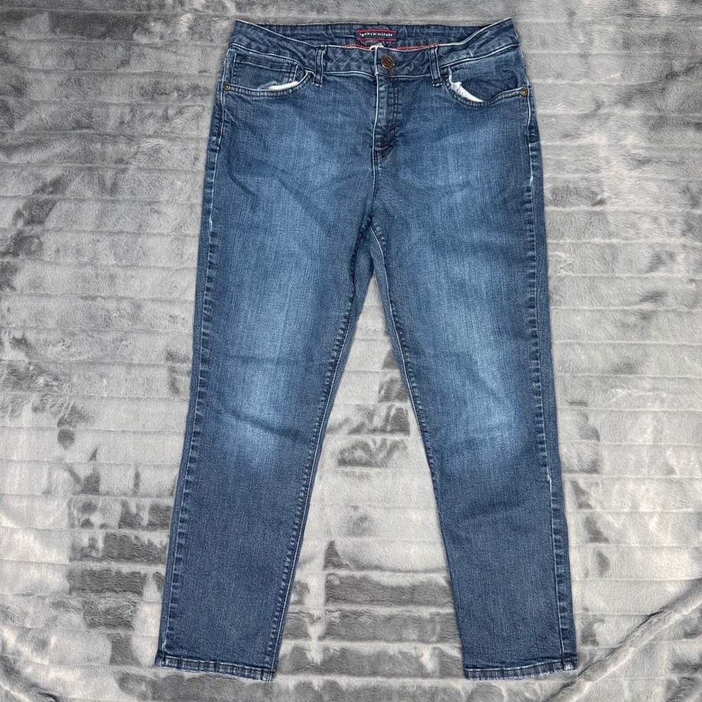 Tommy Hilfiger Slim Crop Jeans Womens 12 Medium Wash Blue Denim Stretch Cropped